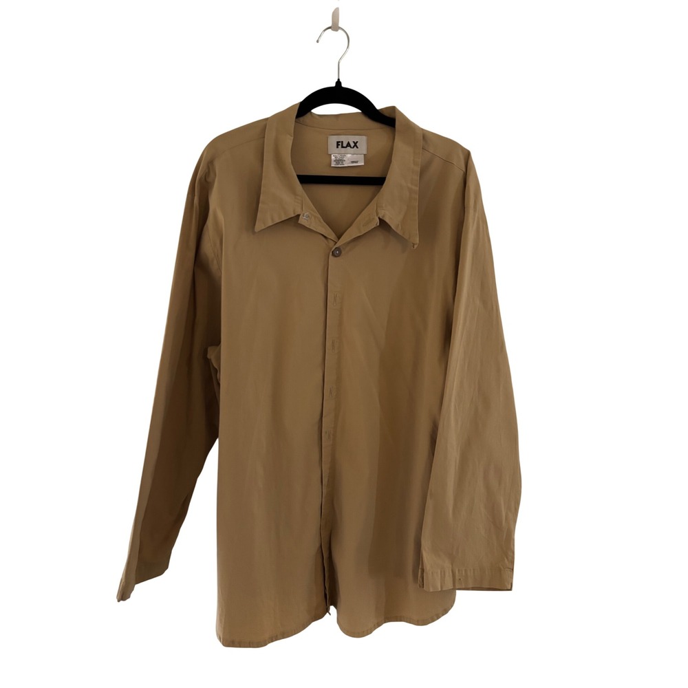 FLAX Tan Cotton Blend Button Down Long Sleeve Shirt Size 1G Generous Camel